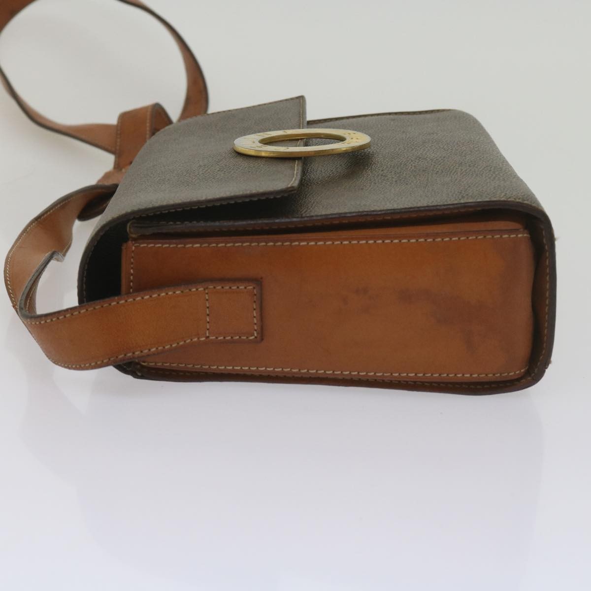 Celine Vintage Macadam Circle Logo Shoulder Bag Canvas And Leather Brown Canvas Shoulder Bag Bag