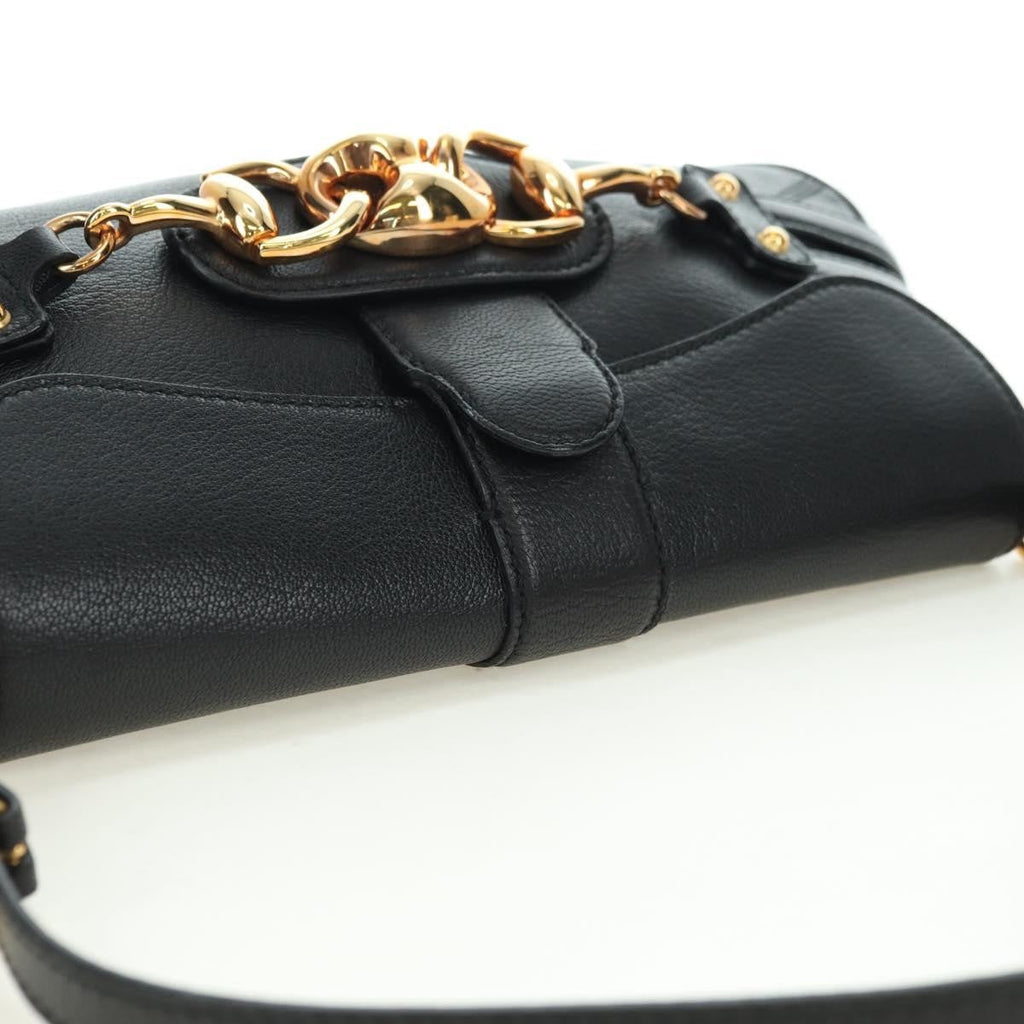 Gucci Horsebit Shoulder Bag Gg Canvas And Leather Black Leather Shoulder Bag Bag (Pre-Owned)