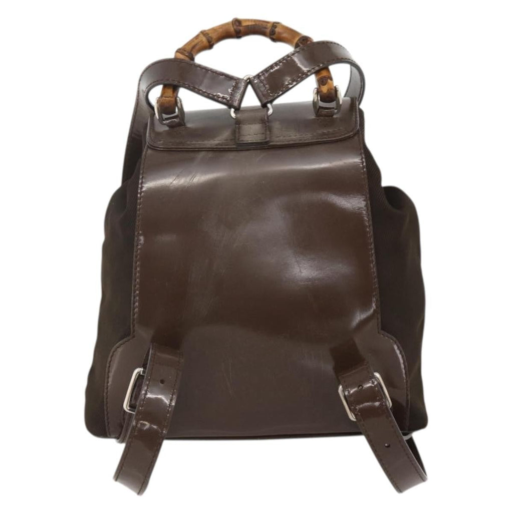Gucci Vintage Bamboo Backpack Nylon And Patent Leather Brown Nylon Backpack Bag (Pre-Owned)