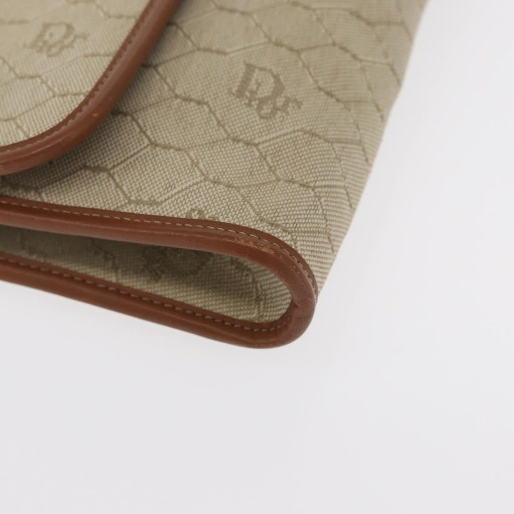 Christian Dior Vintage Honeycomb Chain Canvas Beige Canvas Shoulder Bag Bag (Pre-Owned)