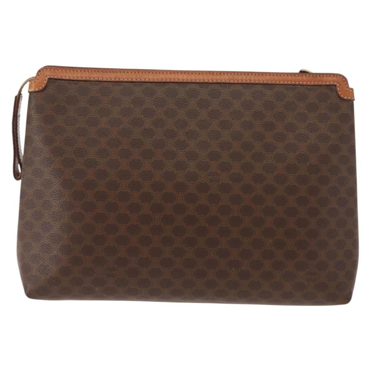 Celine Circle Logo Macadam Pouch Canvas And Leather Brown Canvas Clutche & Pouche Bag