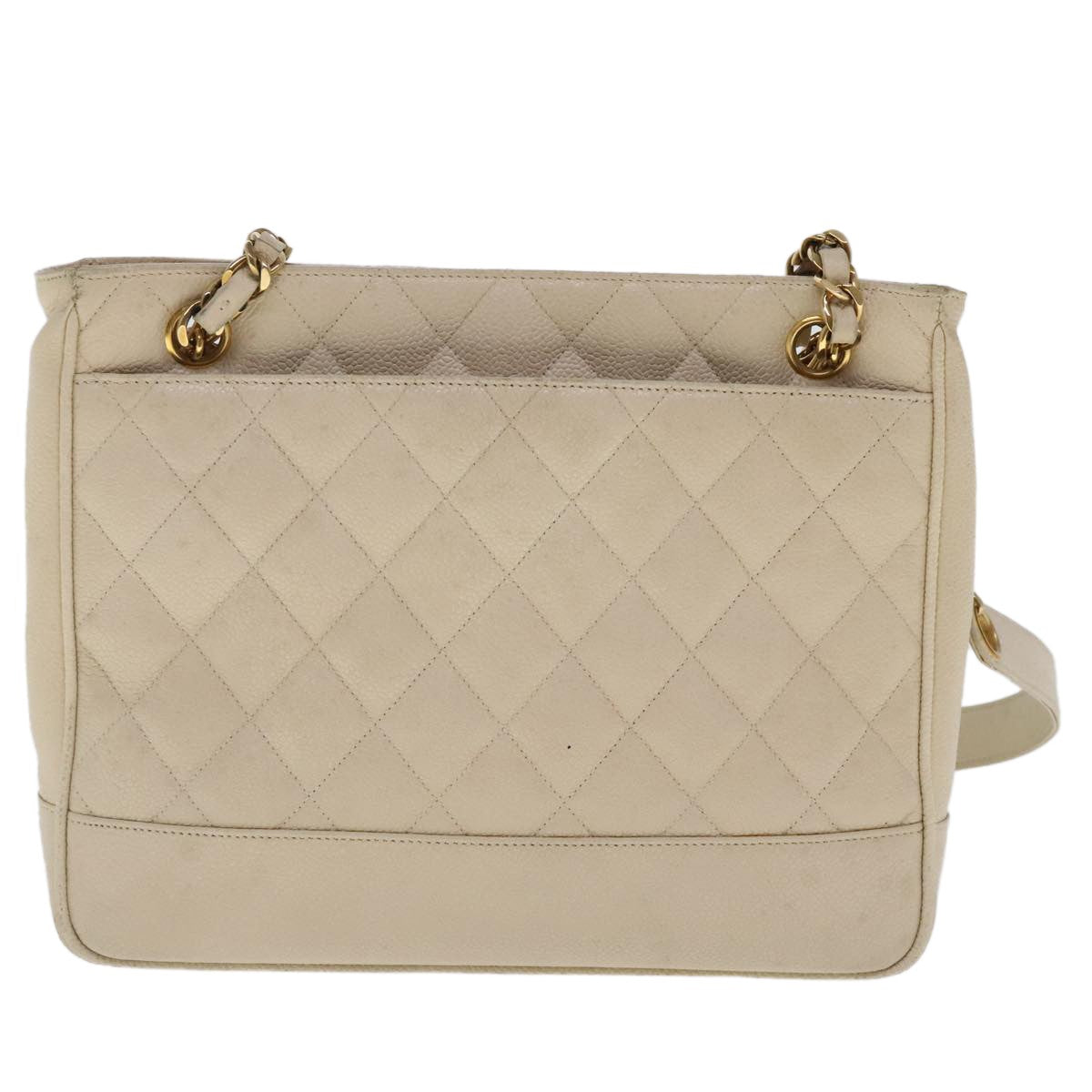 Chanel Vintage Slit Pocket Shoulder Bag Quilted Caviar Beige Leather Shoulder Bag Bag