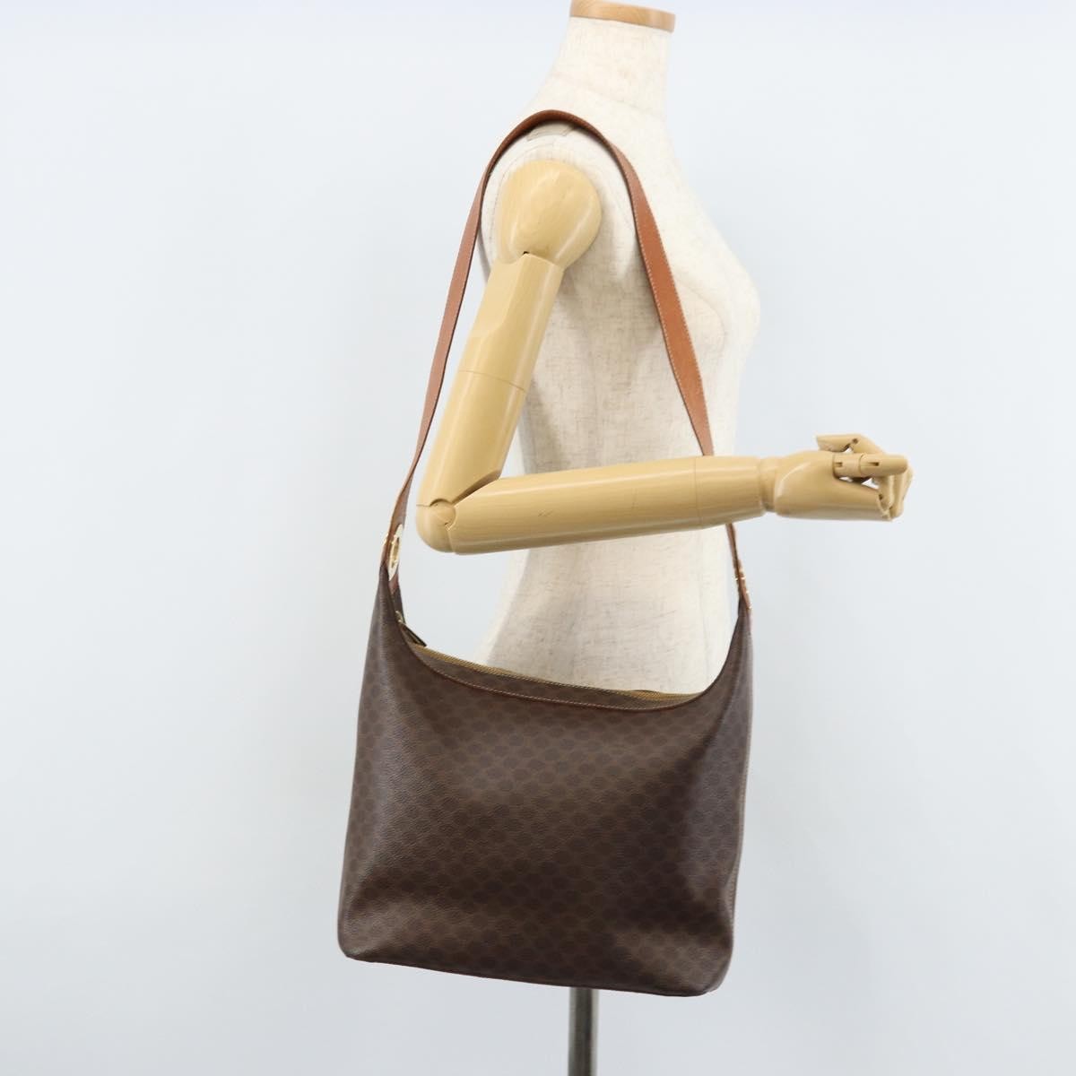Celine Vintage Macadam Shoulder Bag Canvas And Leather Brown Canvas Shoulder Bag Bag