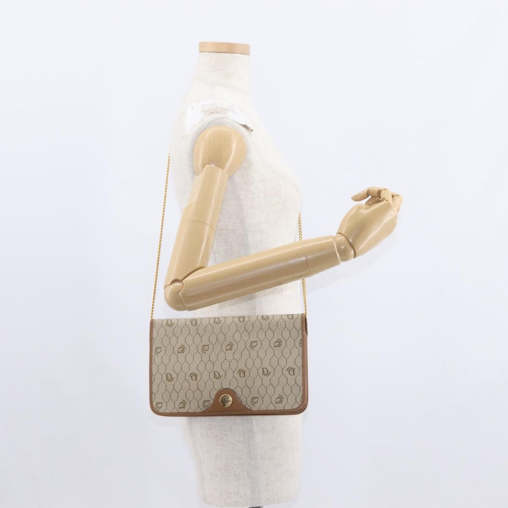 Christian Dior Vintage Honeycomb Chain Canvas Beige Canvas Shoulder Bag Bag (Pre-Owned)