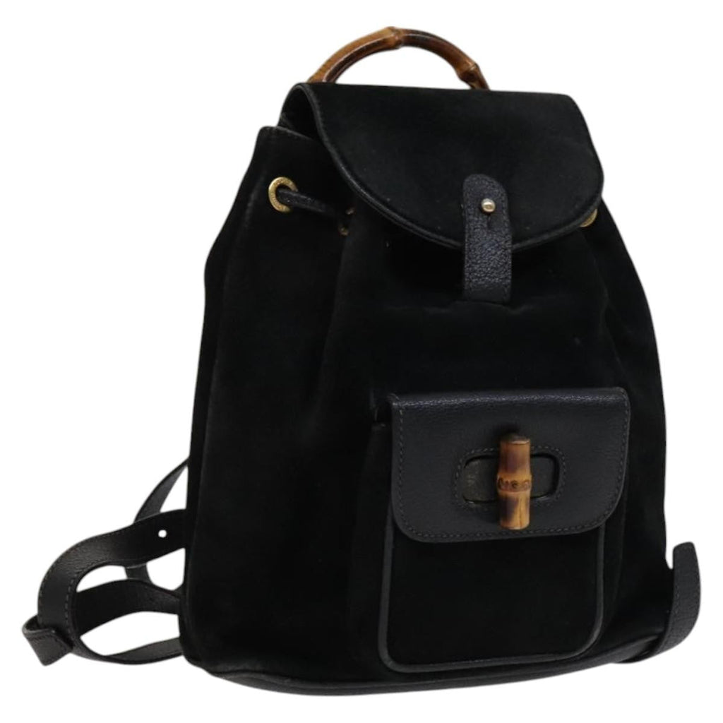 Gucci Gucci Bamboo Backpack Daim Black Suede Backpack Bag (Pre-Owned)
