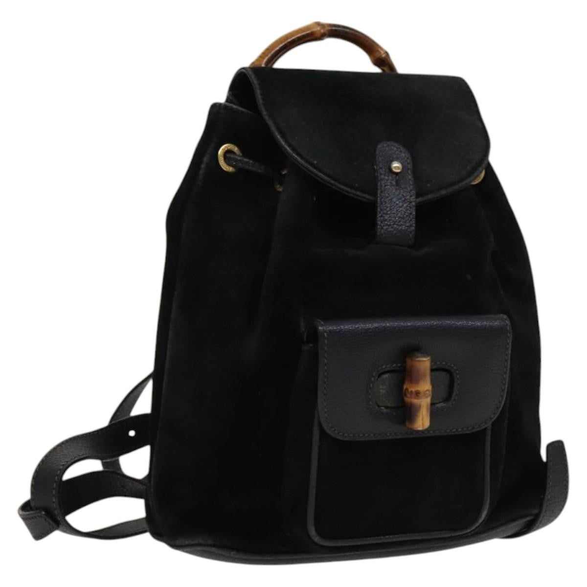 Gucci Gucci Bamboo Backpack Daim Black Suede Backpack Bag (Pre-Owned)