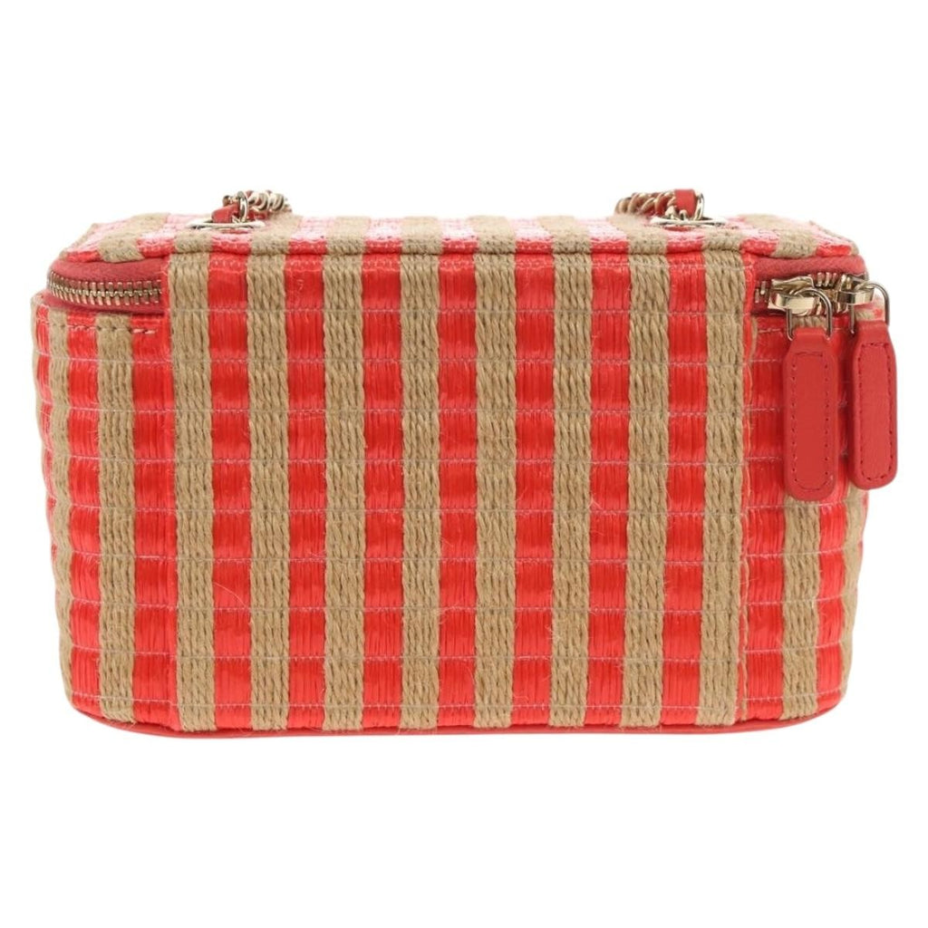Chanel Classic Vanity Case With Chain Striped Raffia And Jute Beige Canvas Clutche & Pouche Bag
