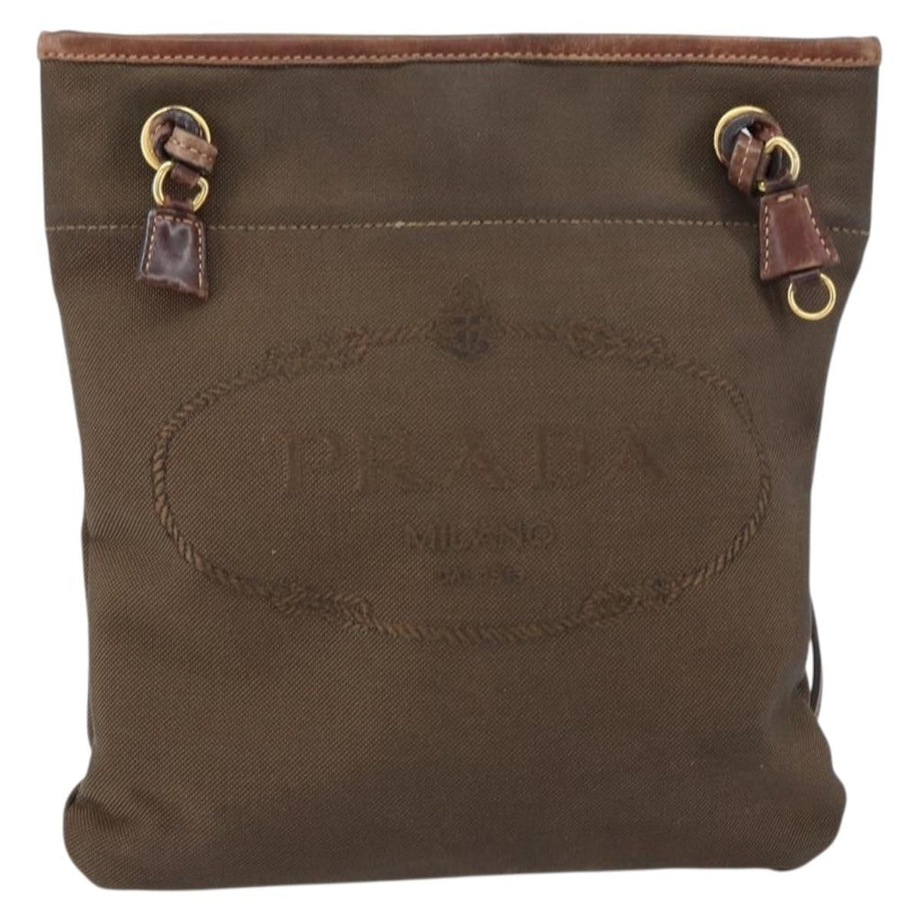 Prada Logo Flat Messenger Canvas Brown Canvas Shoulder Bag Bag