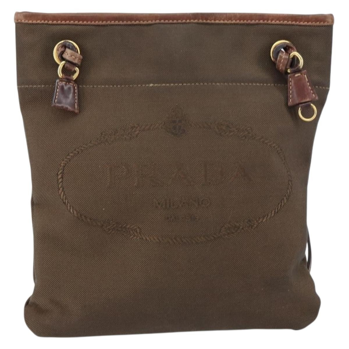 Prada Logo Flat Messenger Canvas Brown Canvas Shoulder Bag Bag