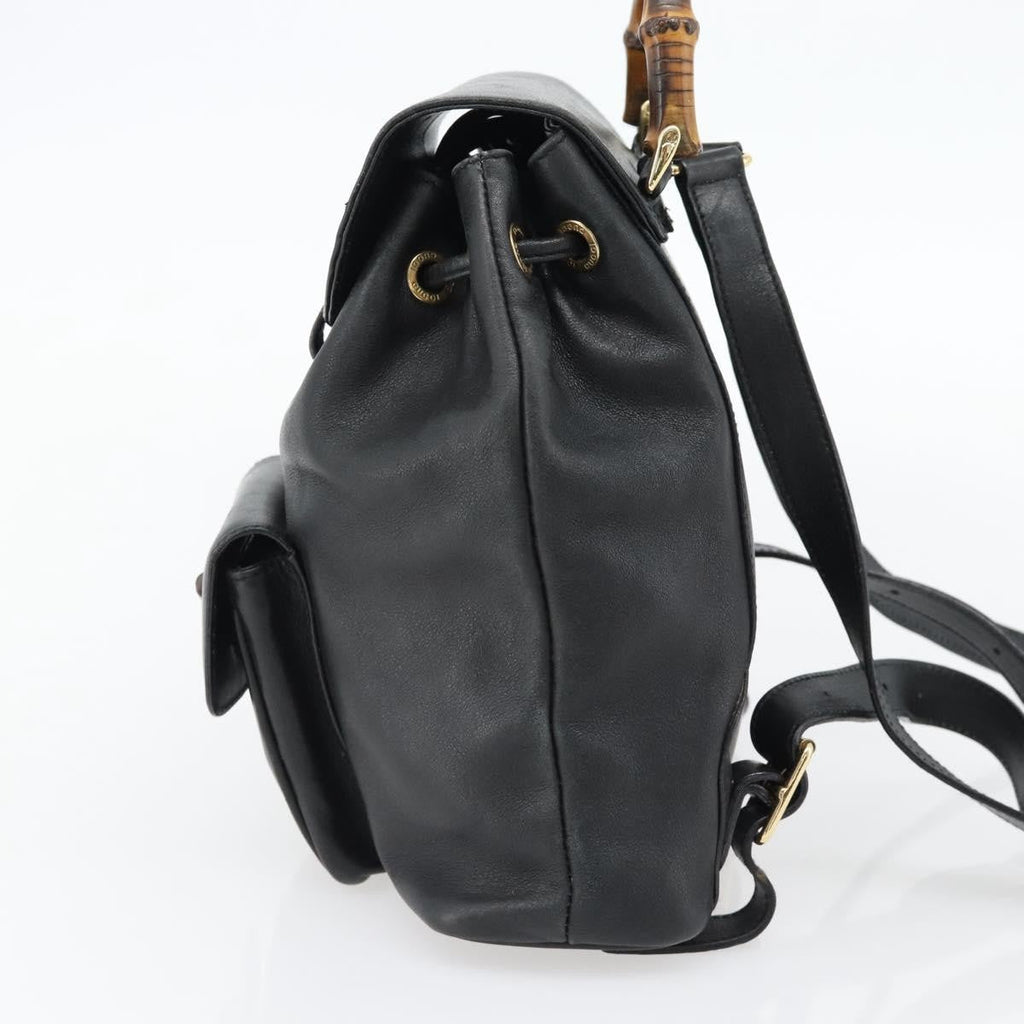 Gucci Vintage Bamboo Backpack Leather Black Leather Backpack Bag (Pre-Owned)
