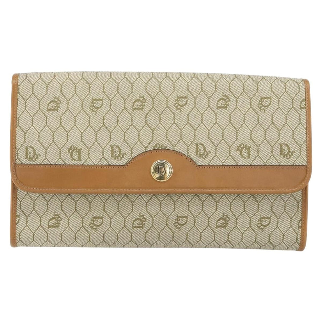 Christian Dior Vintage Honeycomb Chain Canvas Beige Canvas Shoulder Bag Bag (Pre-Owned)