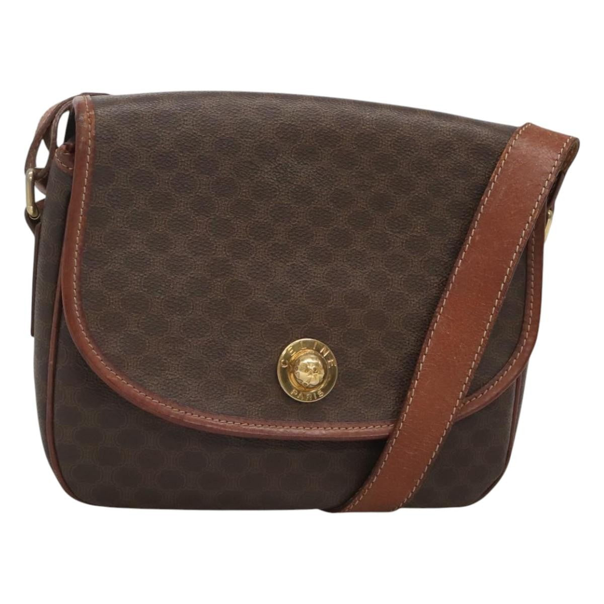 Celine Vintage Macadam Shoulder Bag Canvas And Leather Brown Canvas Shoulder Bag Bag