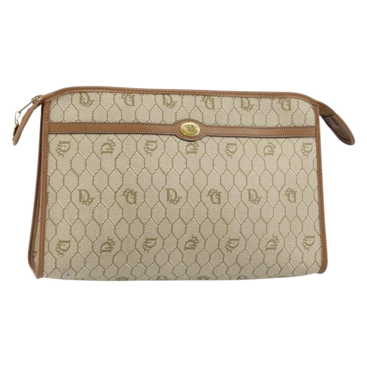 Christian Dior Vintage Honeycomb Zip Pouch Coated Canvas Beige Canvas Clutche & Pouche Bag (Pre-Owned)