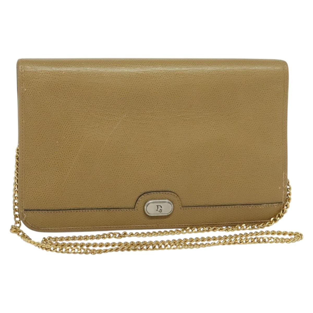 Christian Dior Vintage Chain Flap Shoulder Bag Leather Beige Leather Shoulder Bag Bag (Pre-Owned)