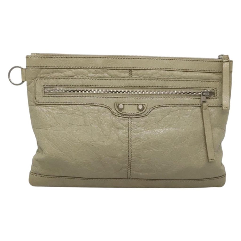 Balenciaga Classic City Clip Pouch Leather Beige Leather Clutche & Pouche