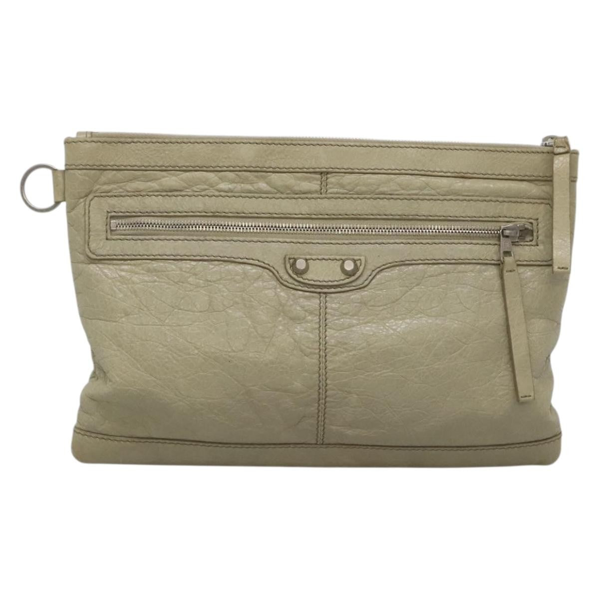 Balenciaga Classic City Clip Pouch Leather Beige Leather Clutche & Pouche