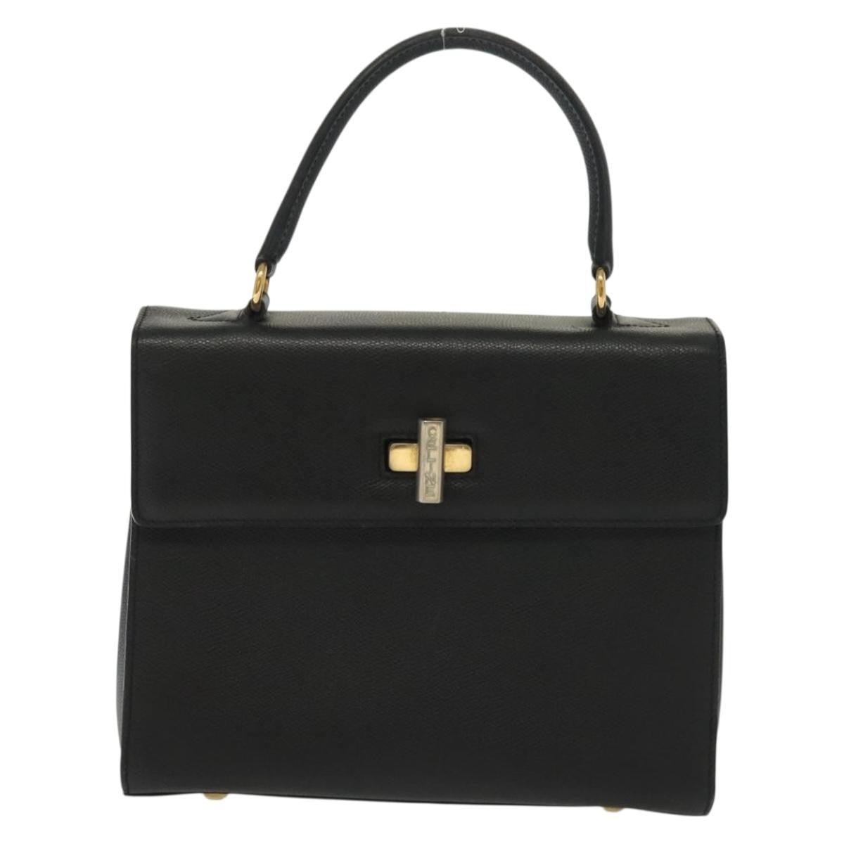 Celine Vintage Convertible Turnlock Top Handle Bag Leather Black Leather Bag