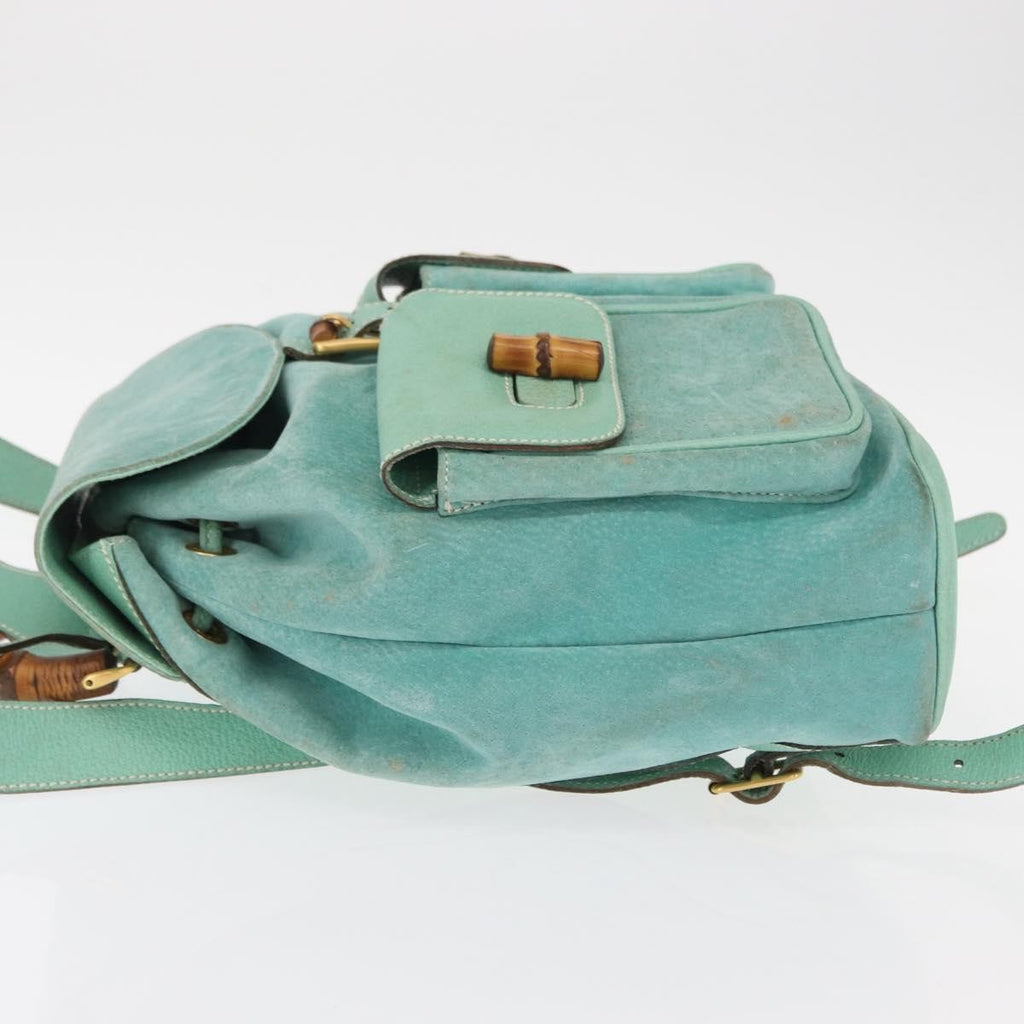Gucci Vintage Bamboo Backpack Suede Green Suede Backpack Bag (Pre-Owned)