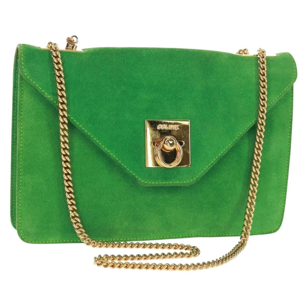 Celine Vintage Shoulder Bag Suede Green Suede Shoulder Bag Bag