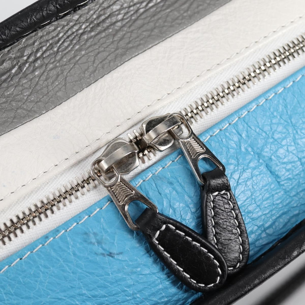 Balenciaga Bazar Convertible Tote Striped Leather Blue Leather Tote Bag
