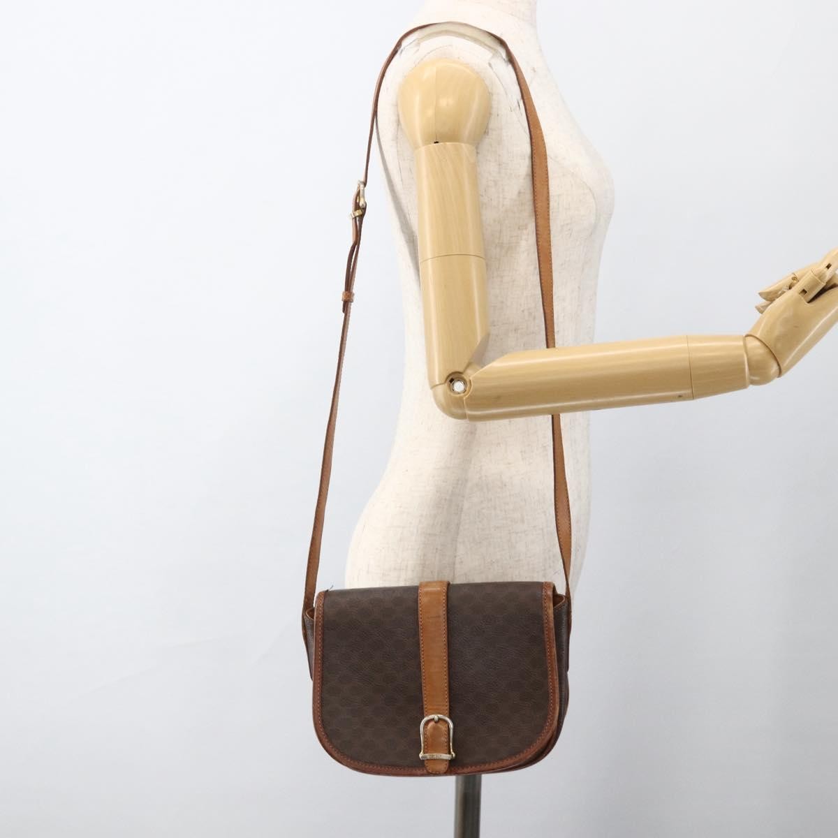 Celine Vintage Macadam Shoulder Bag Canvas And Leather Brown Canvas Shoulder Bag Bag