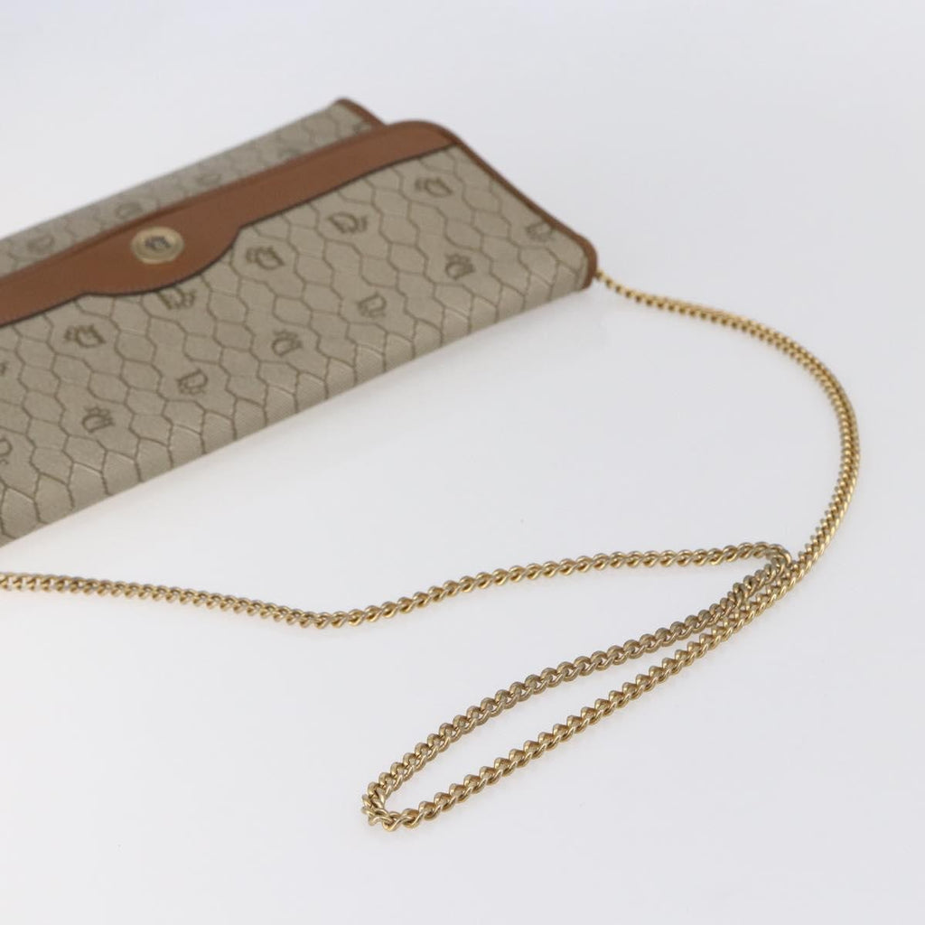 Christian Dior Vintage Honeycomb Chain Canvas Beige Canvas Shoulder Bag Bag (Pre-Owned)