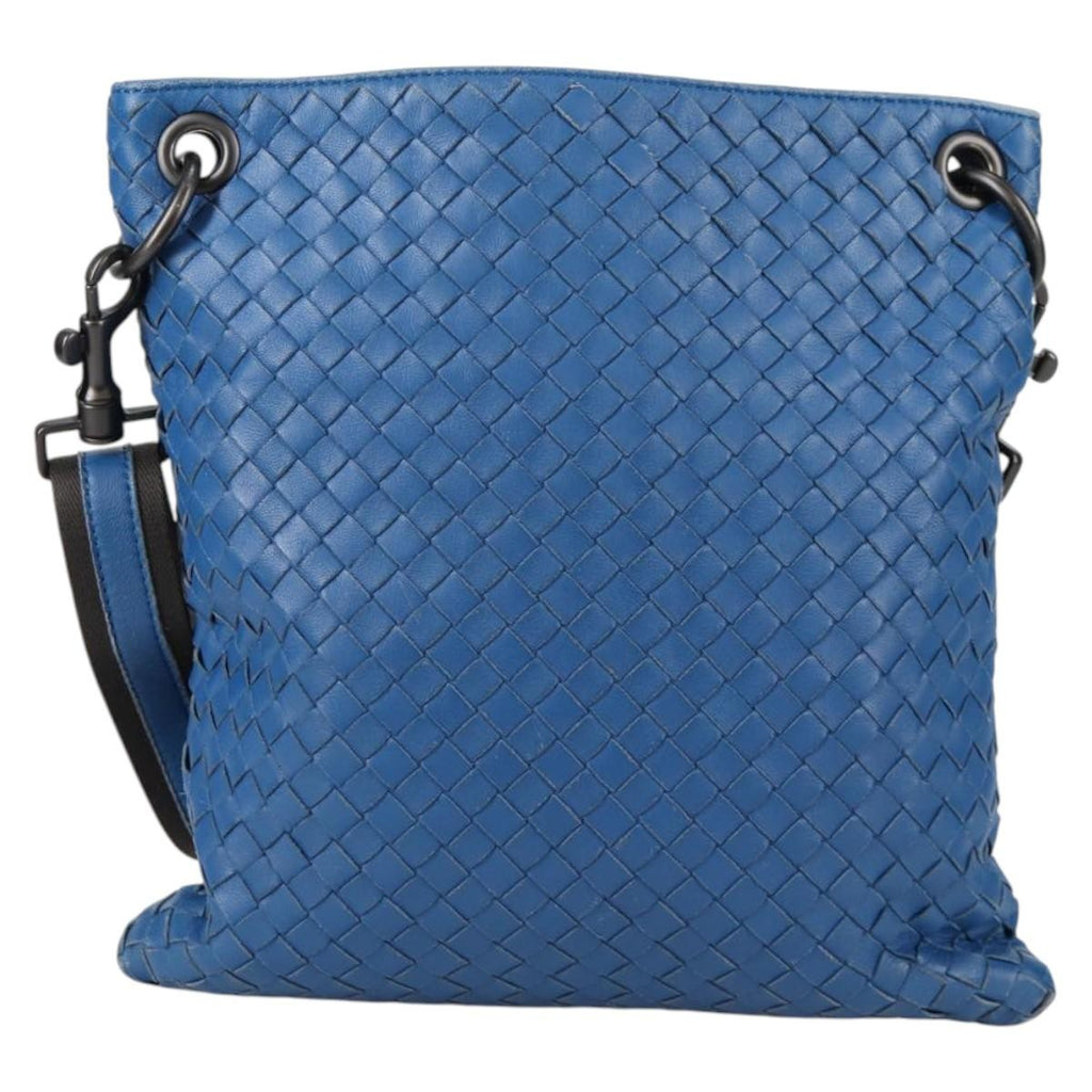 Bottega Veneta Flat Messenger Bag Intrecciato Nappa Blue Leather Shoulder Bag Bag