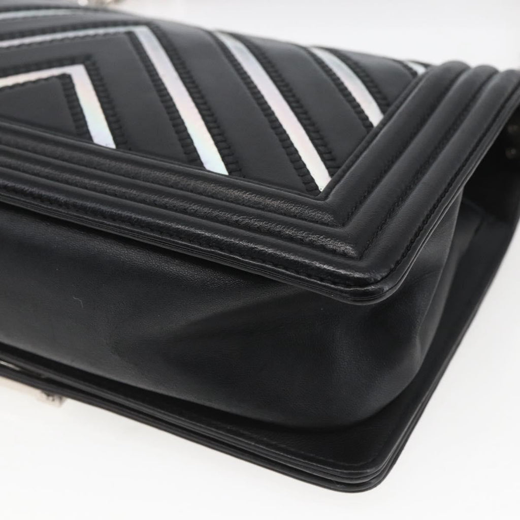 Chanel Boy Flap Bag Chevron Lambskin With Holographic Pvc Black Leather Shoulder Bag Bag