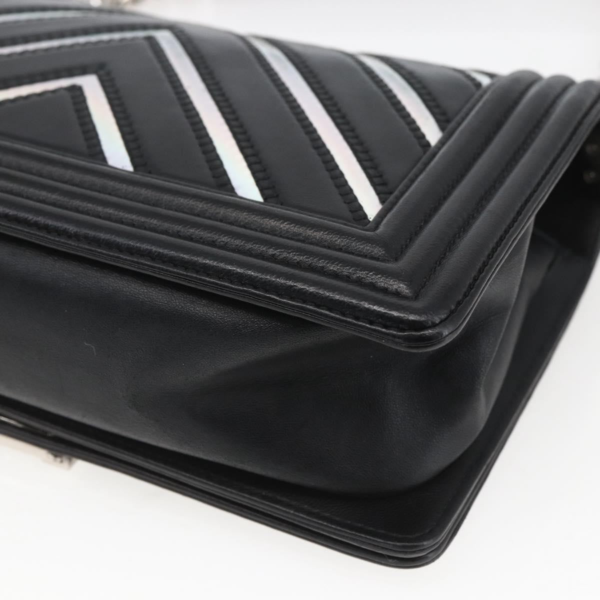 Chanel Boy Flap Bag Chevron Lambskin With Holographic Pvc Black Leather Shoulder Bag Bag