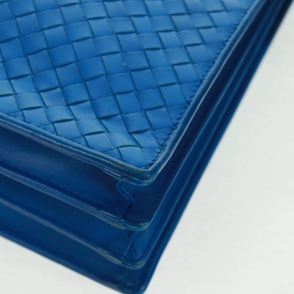 Bottega Veneta Top Zip Briefcase Intrecciato Nappa Blue Leather Briefcase Bag