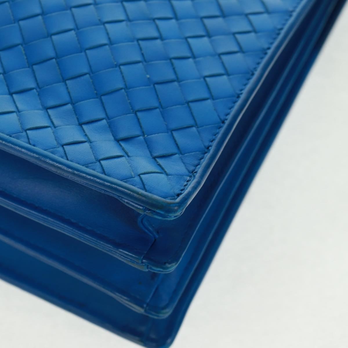 Bottega Veneta Top Zip Briefcase Intrecciato Nappa Blue Leather Briefcase Bag