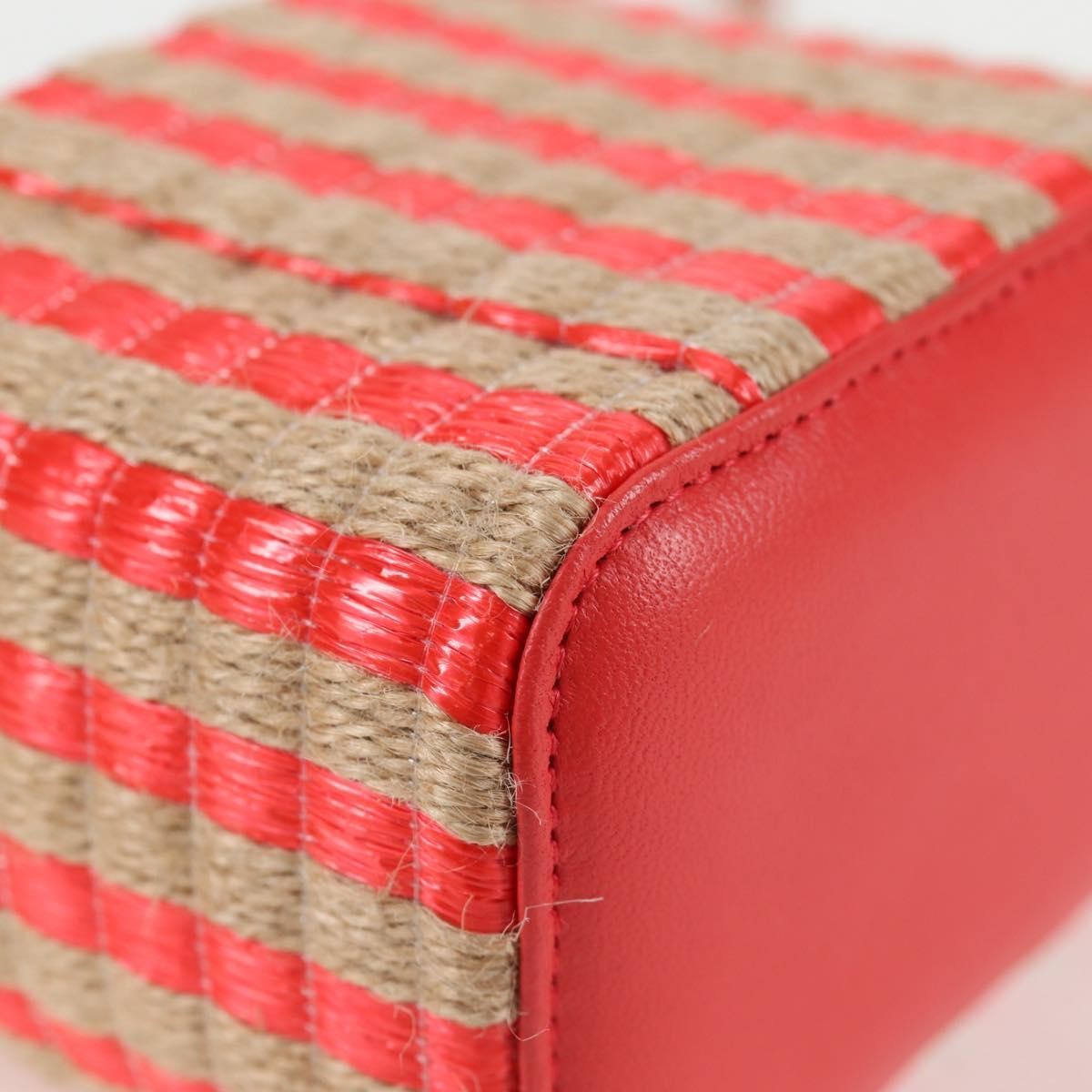 Chanel Classic Vanity Case With Chain Striped Raffia And Jute Red Canvas Shoulder Bag Bag
