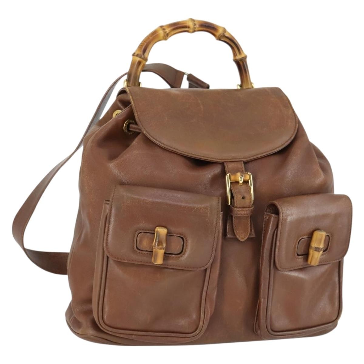 Gucci Vintage Bamboo Backpack Leather Brown Leather Backpack Bag (Pre-Owned)