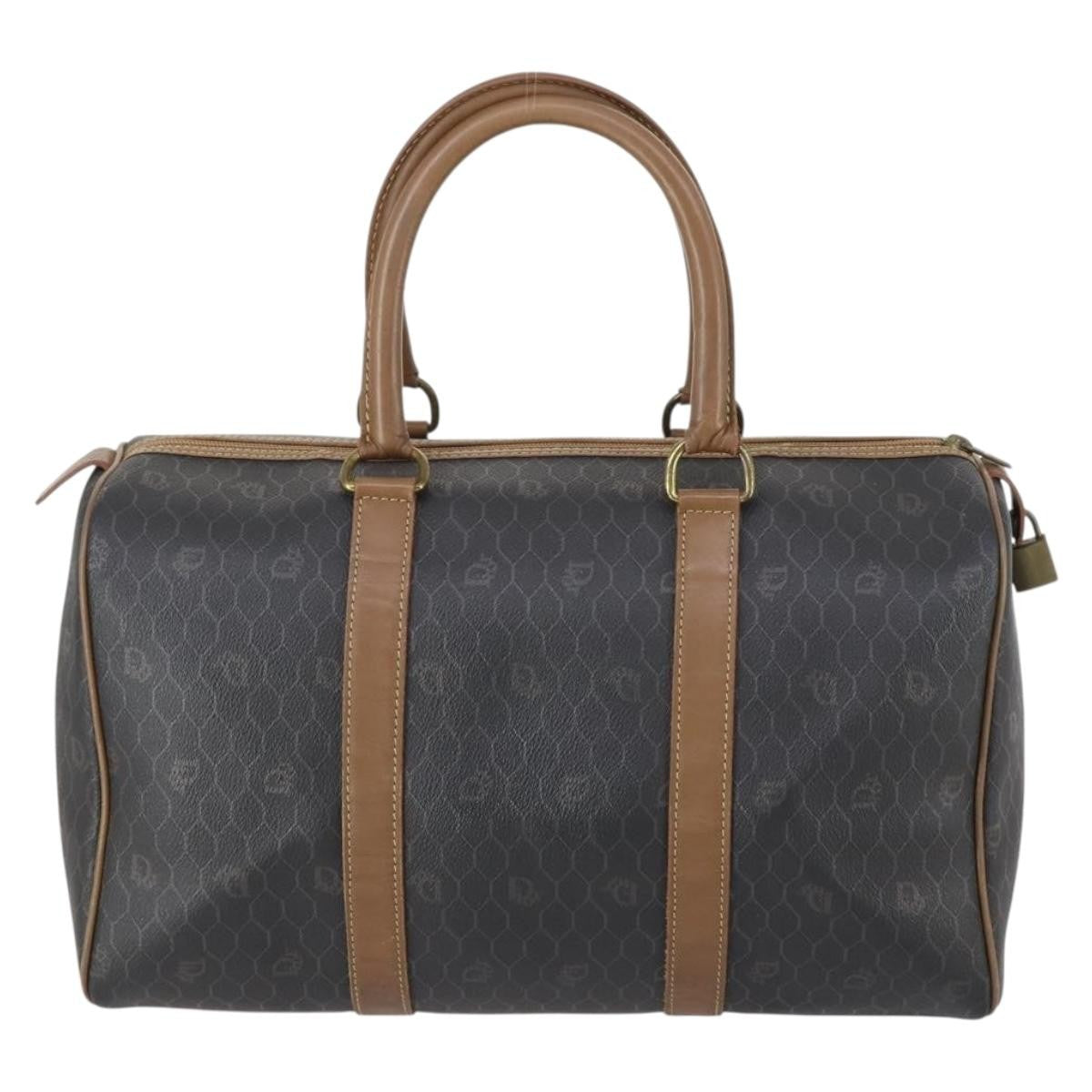 Christian Dior Vintage Honeycomb Boston Bag Canvas And Leather Black Canvas Travel Bag Bag (Pre-Owned)