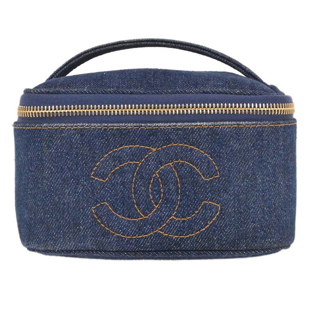 Chanel Vintage Cc Vanity Case Denim Blue Denim_Jeans Handbag