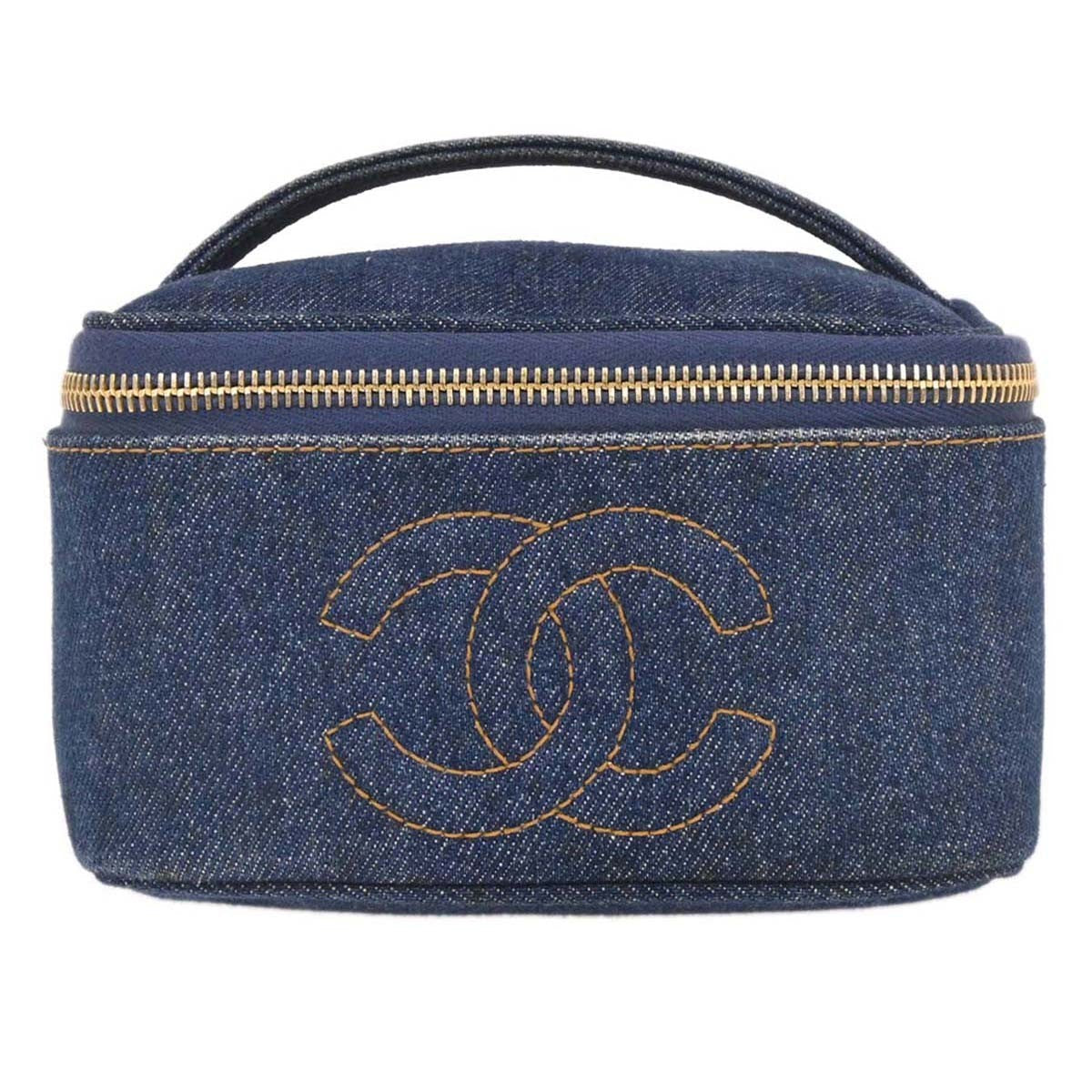 Chanel Vintage Cc Vanity Case Denim Blue Denim_Jeans Handbag