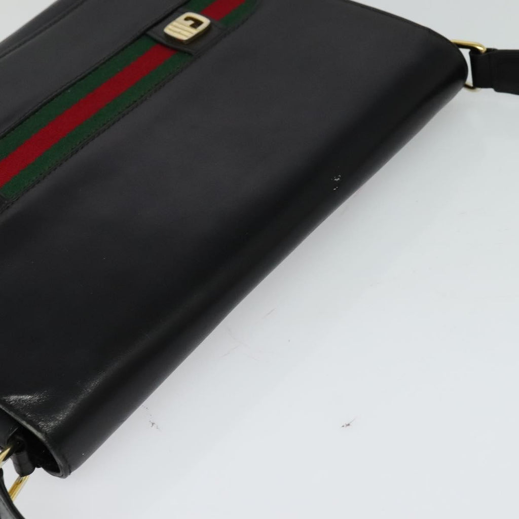 Gucci Sherry Line Shoulder Bag Leather Black Leather Shoulder Bag Bag (Pre-Owned)