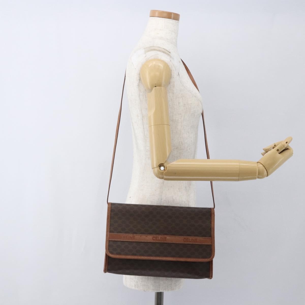 Celine Vintage Macadam Shoulder Bag Canvas And Leather Brown Canvas Shoulder Bag Bag