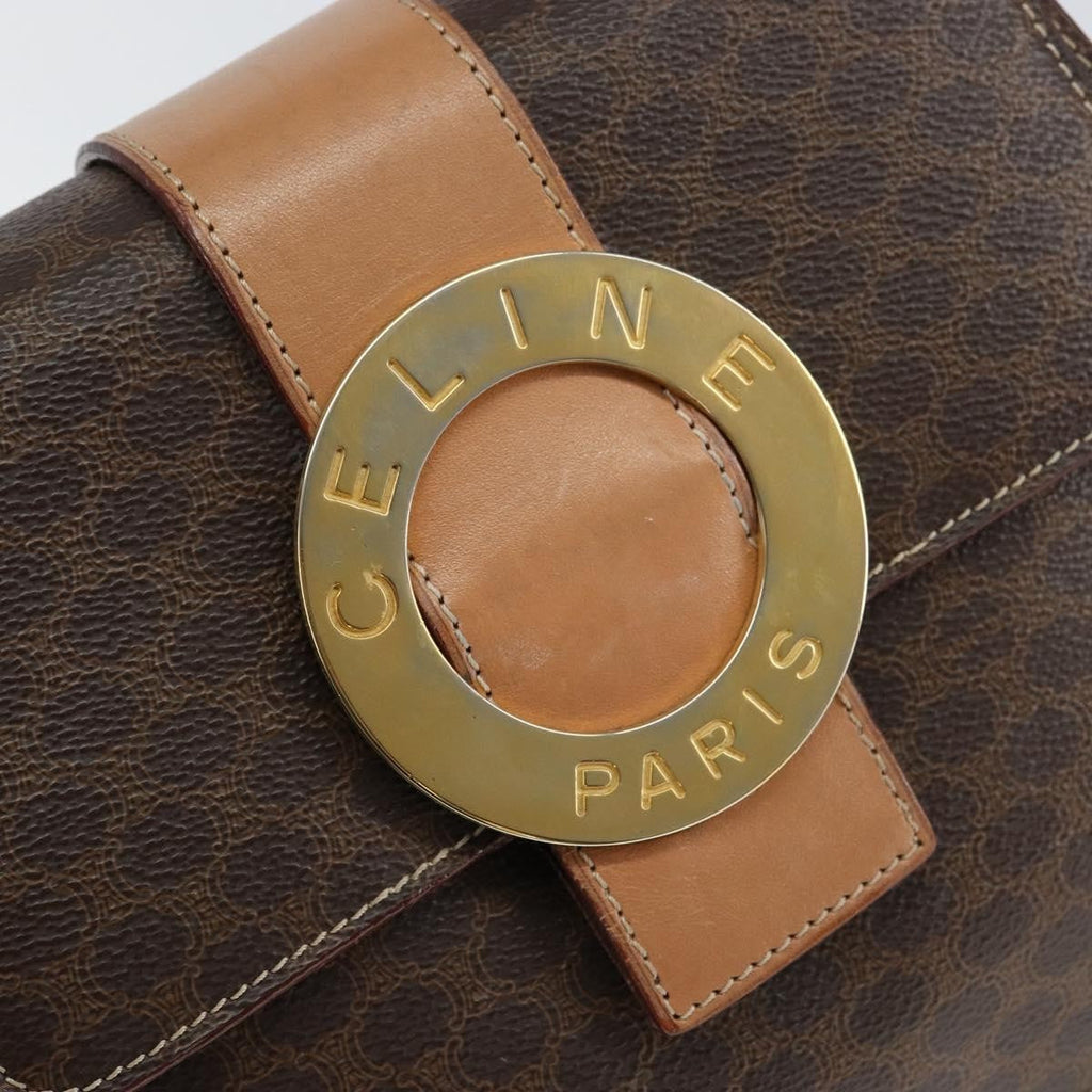 Celine Vintage Macadam Handbag Canvas Brown Pvc Handbag