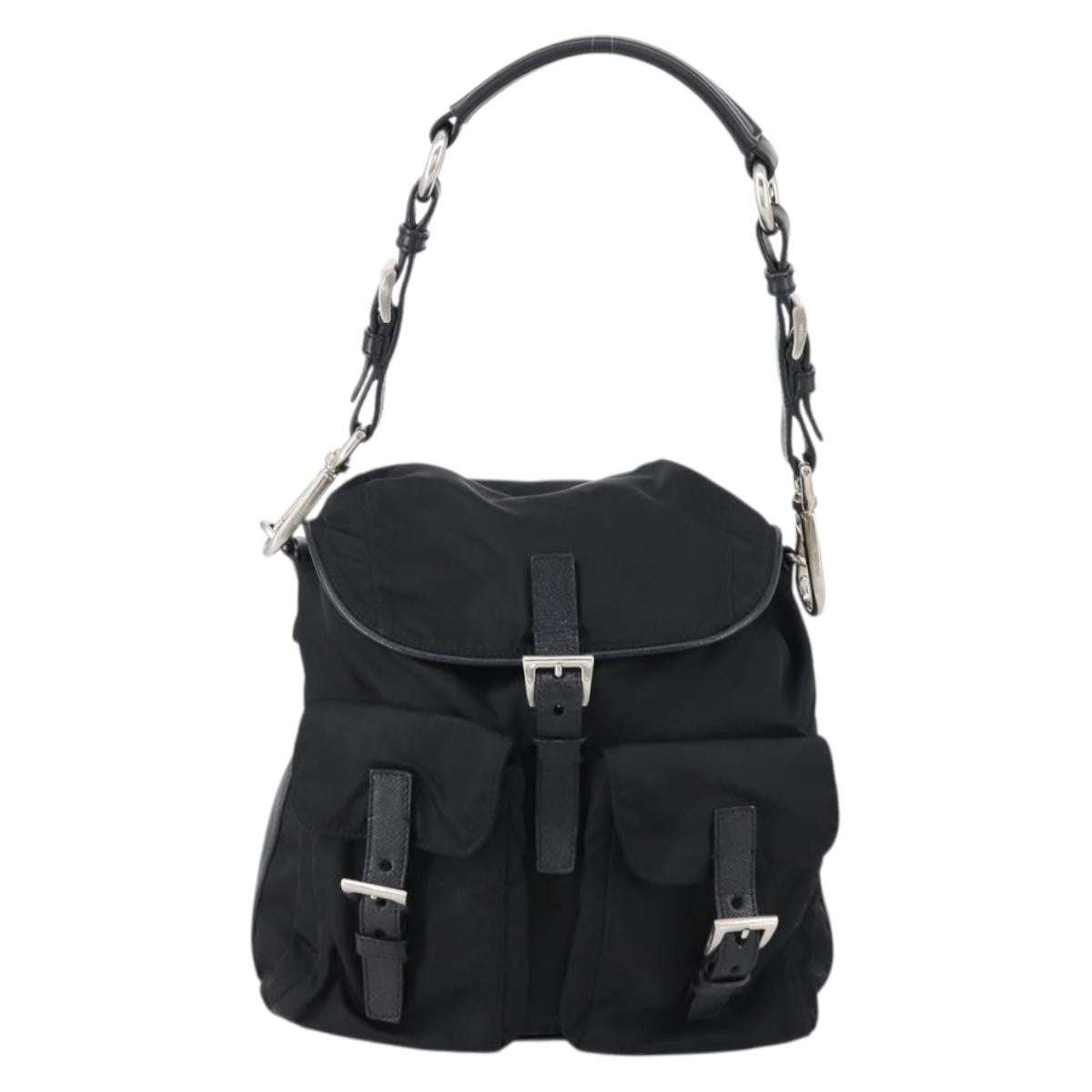 Prada Double Pocket Shoulder Bag Tessuto Black Nylon Shoulder Bag Bag