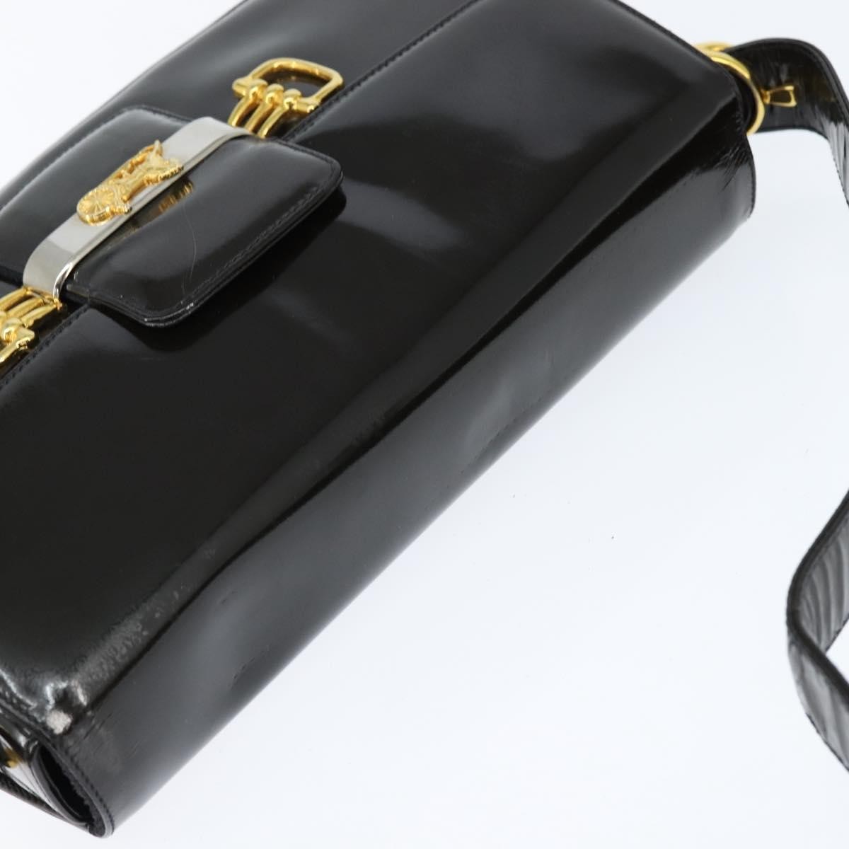 Celine Vintage Carriage Flap Clutch Leather Black Patent_Leather Shoulder Bag Bag