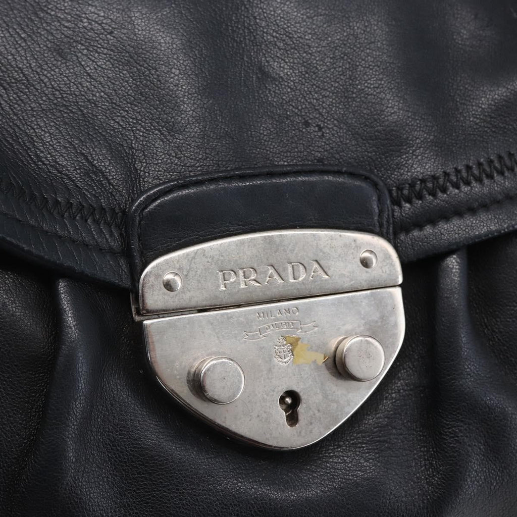 Prada Pushlock Shoulder Bag Leather Black Leather Shoulder Bag Bag