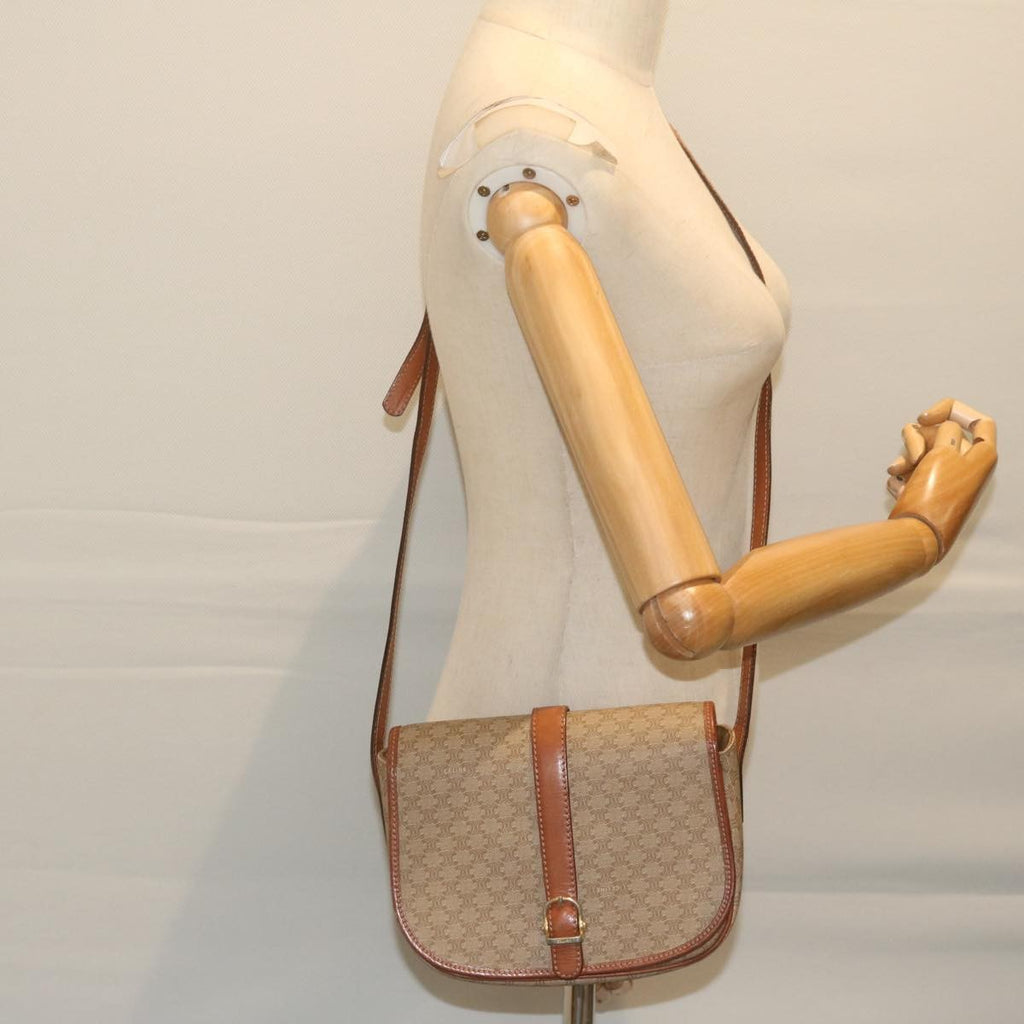 Celine Vintage Macadam Shoulder Bag Canvas And Leather Beige Canvas Shoulder Bag Bag