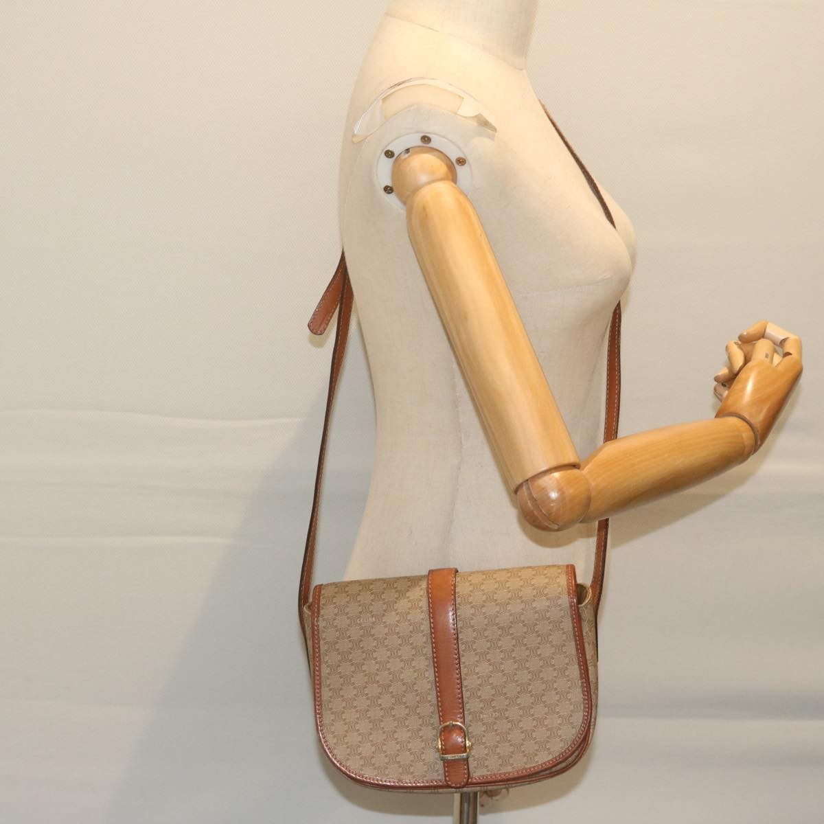Celine Vintage Macadam Shoulder Bag Canvas And Leather Beige Canvas Shoulder Bag Bag