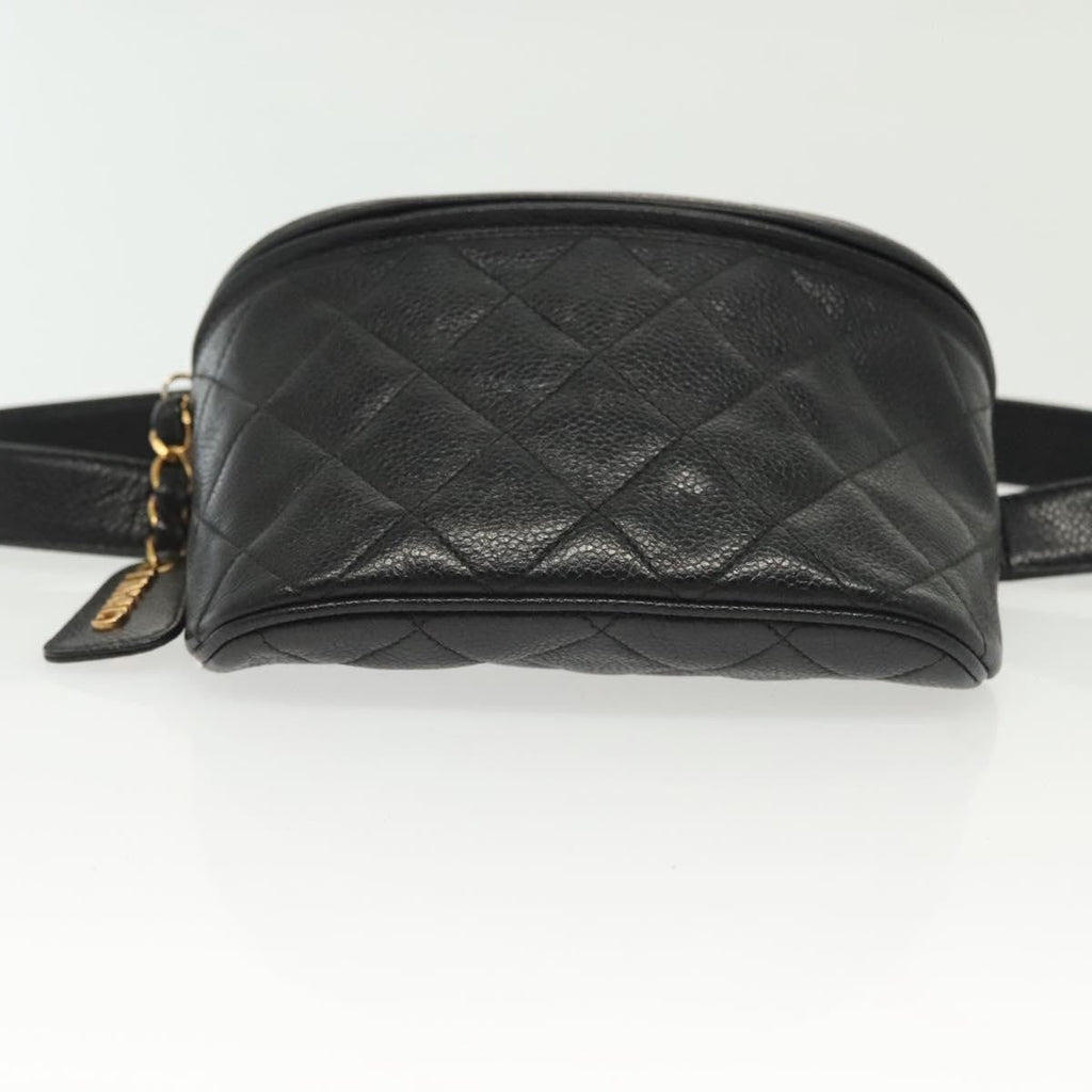 Chanel Vintage Zip Belt Bag Quilted Caviar Black Leather Clutche & Pouche Bag