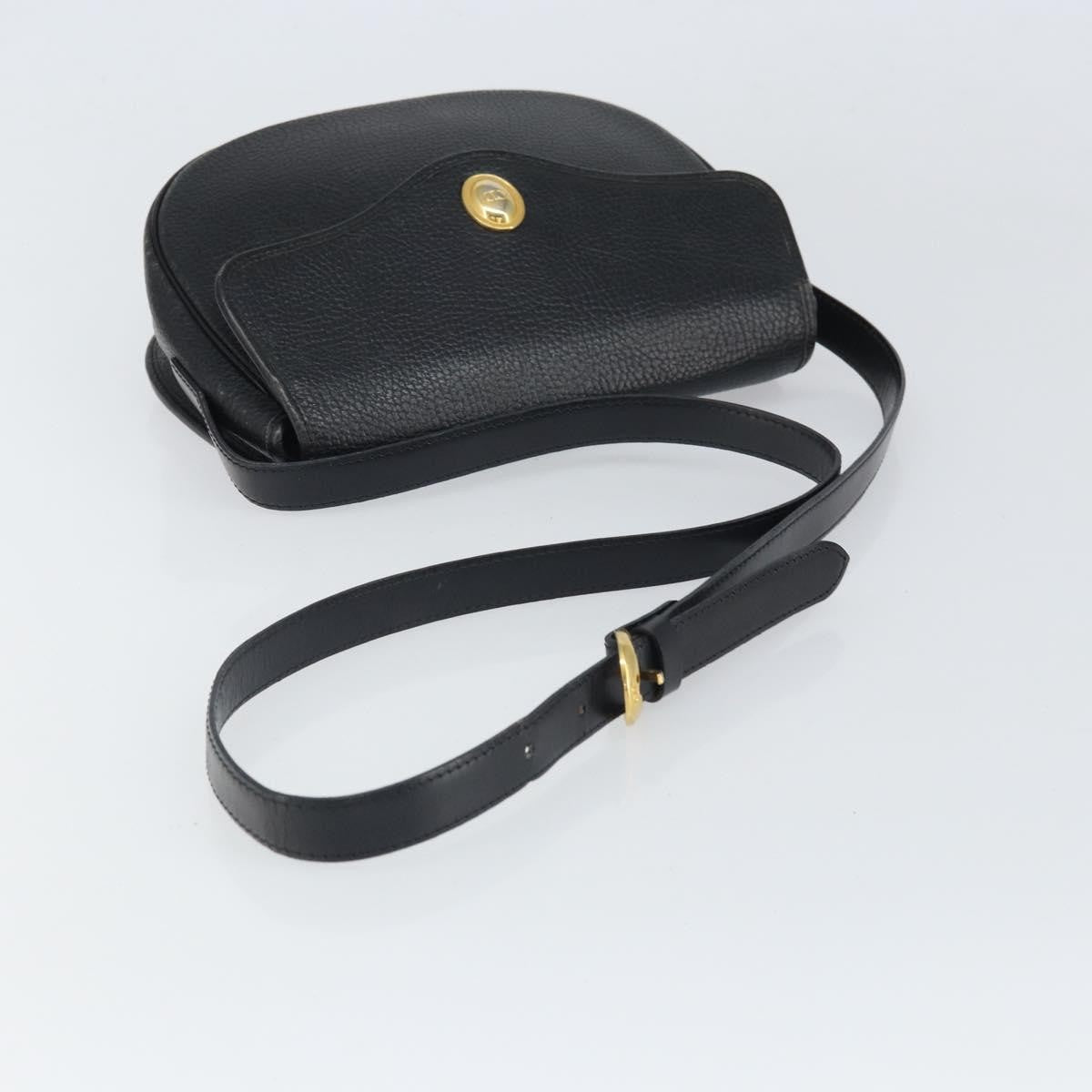 Christian Dior Vintage Cd Logo Shoulder Bag Leather Black Leather Shoulder Bag Bag (Pre-Owned)