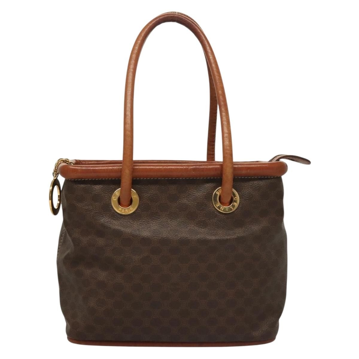 Celine Macadam Handbag Macadam With Leather Brown Canvas Handbag