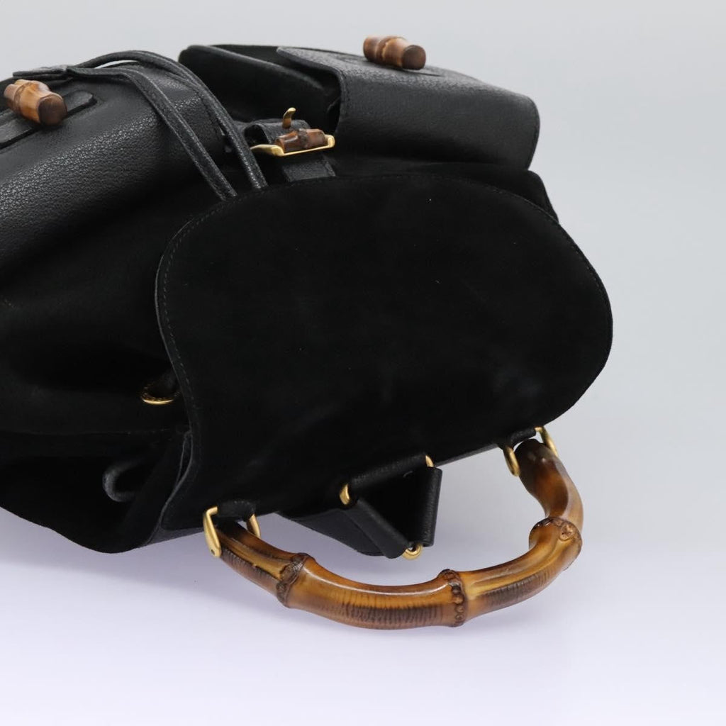 Gucci Vintage Bamboo Backpack Suede And Leather Black Suede Backpack Bag (Pre-Owned)