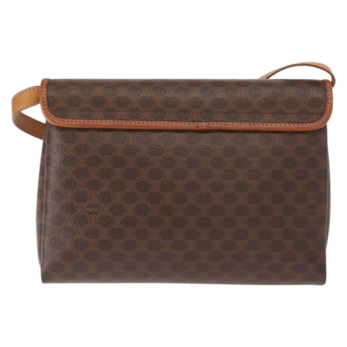 Celine Vintage Macadam Shoulder Bag Canvas Brown Canvas Shoulder Bag Bag