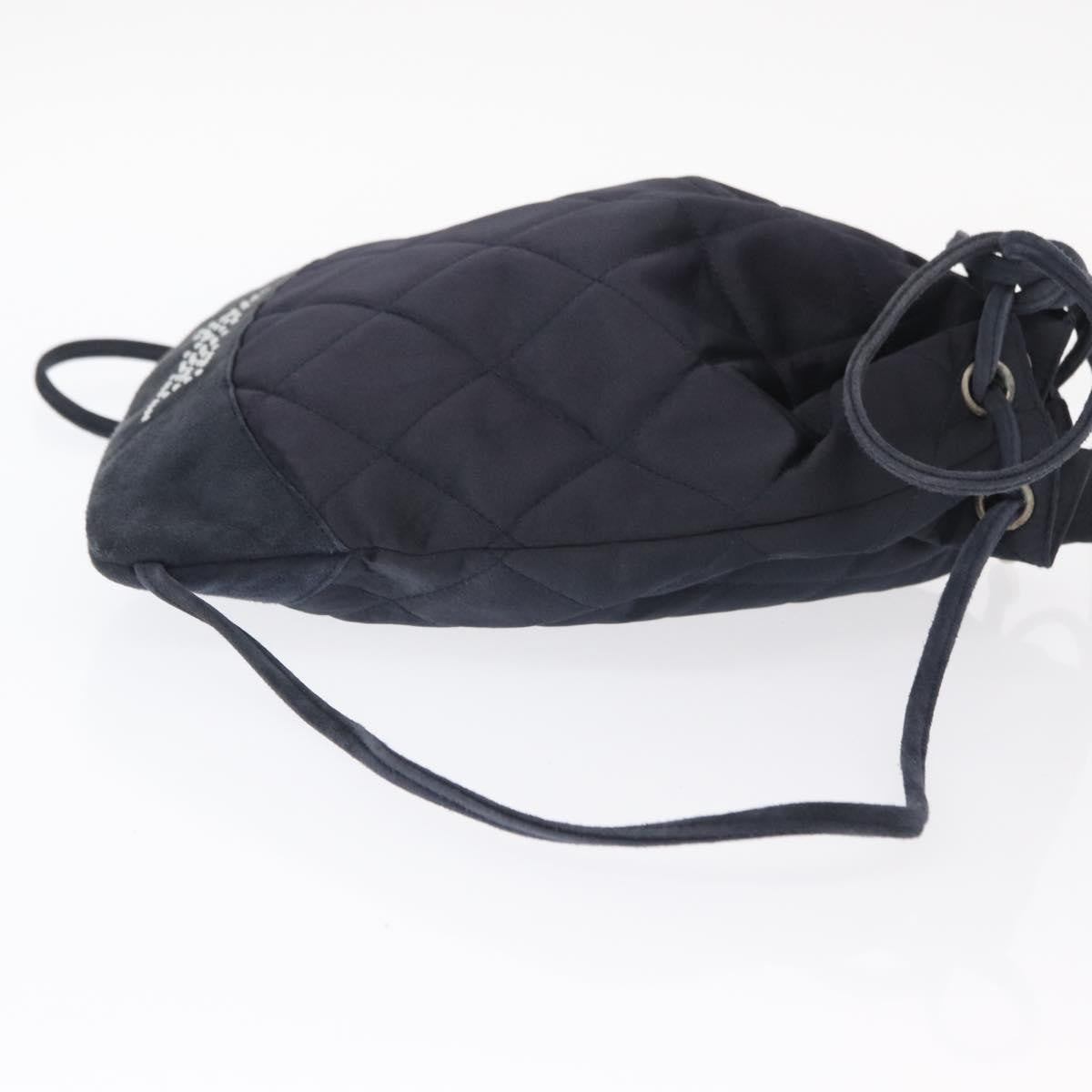 Chanel Vintage Drawstring Backpack Quilted Satin With Suede Navy Satin Backpack Bag